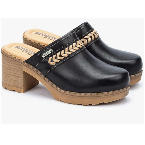 Pikolinos Canarias Heeled Clogs Women’s Size 10 EU 41 Black‎ Leather - Picture 1 of 7
